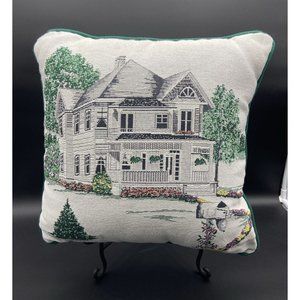 Riverdale Decorative Tapestry Throw Pillow Victorian House Christmas Theme 15"